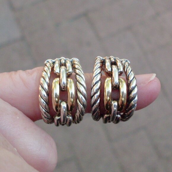 Retired David Wellesley Hoop Earrings - Omega Backs - 18K/925 - Picture 5 of 11